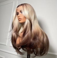 30 pouces femmes 13x4 pré-plumé dentelle frontale perruque longue vague de corps brésilien cheveux avec Highlight couleur cheveux humains