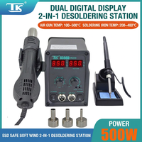 Station de dessoudage à air chaud numérique LED TK 858D Pro 500W, sécurisée ESD, station de retravaillage SMD 2-en-1 avec ventilateur sans balais et cœur en céramique