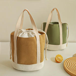 Bolsa de almuerzo aislada de lona gruesa con bloques de color, verde y blanca, portátil con cordón, para estudiantes y trabajadores de oficina - Product Image 5