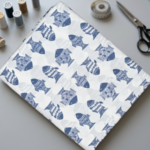 Tissu 100% coton blanc et bleu à motifs floraux Kalamkari, imprimé à la main, écologique, résistant au rétrécissement, ignifuge, séchage rapide - Product Image 5
