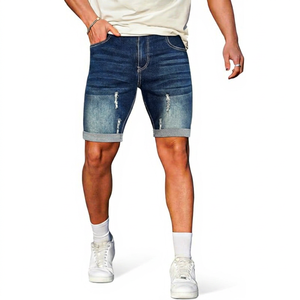 Shorts de Mezclilla Desgastados para Hombre, Cintura Media, Pierna Recta, Estilo Casual de Verano - Product Image 1
