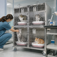 Cage pour chat à quatre compartiments JLA-VC04, acier inoxydable 304 de haute qualité, mobilier moderne, clinique vétérinaire, fabrication chinoise