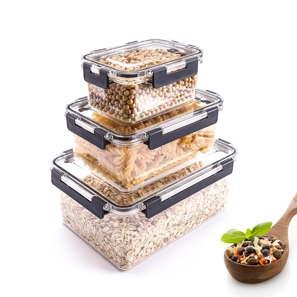 Kitchen Stackable Large Pantry Square Plastic Airtight Bulk Cereal Dry Food Storage Container Boxes Set
