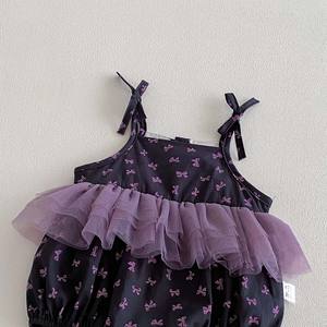 Barboteuse florale à bretelles pour bébé fille, avec dentelle en maille, légère, combinaison une pièce d'été - Product Image 3