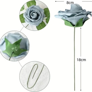 CS Spot Vente en gros 25 pièces Roses artificielles en mousse Couleur violet rouge bleu avec tiges et feuilles pour décorations de mariage Saint-Valentin Nouveau cadeau - Product Image 3