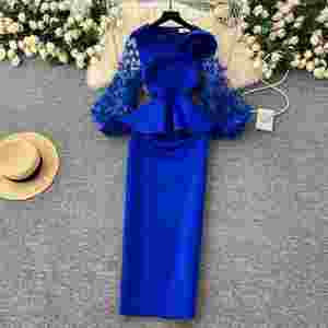 เดรสลำลองไซส์ใหญ่สำหรับฤดูร้อน ผ้าทอลายพิมพ์ดิจิทัล ระบายอากาศได้ดี ซักได้ ทรงเอ็มไพร์ แขนทรงโคมไฟ ผ้าตาข่าย 3 มิติ สีแดง - Product Image 2