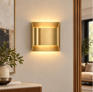 Modern Gold Brass Rectangular LED <b>Wall</b> Sconce Up Down <b>Lighting</b> Fixture for Bedroom Living Room and Hallway - Product Image 2