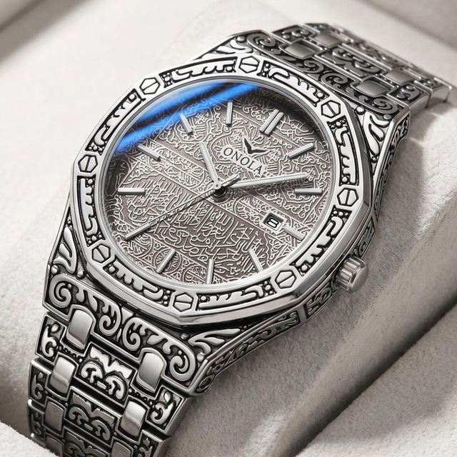 ONOLA 3812 Quartz Business Fashion Vintage Luxury Watch for Men-Golden Dial Waterproof Alloy Case