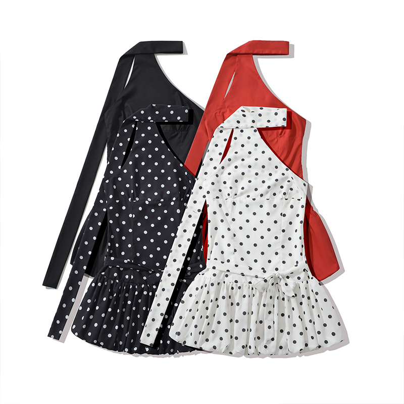 Verified Supplier Halter Neck Polka Dot Dress Vintage Style With Belt |  Alibaba.com