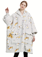 Factory Warm Flanell Sherpa Tragbare übergroße Kapuzen decke Bedruckte übergroße Decke Hoodie für Kinder Erwachsene Winter Indoor TV