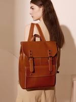 Dropshipping Sac à dos en cuir véritable Sac à dos pour ordinateur de style collège en cuir de vachette résistant à l'abrasion Capacité de 14 pouces Grand volume