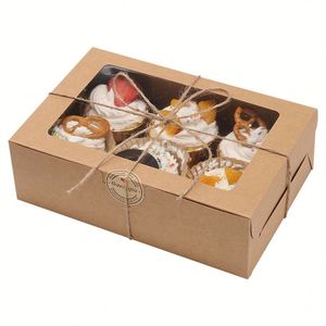 Wholesale Bakery Boxes Brown Food Grade Kraft Muffins Box Take Away 2/4/6 Holes Cavity Cupcake Boxes with Inserts and <b>Window</b> - Product Image 1