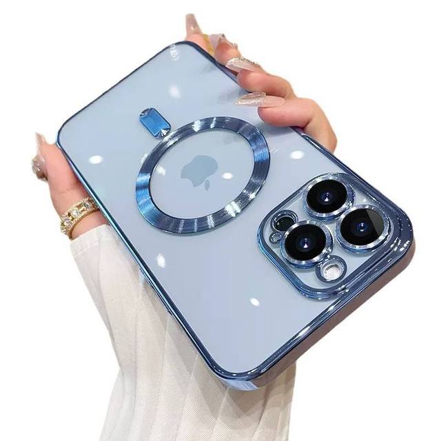 Transparent Shockproof Electroplated Anti-scratch Magnetic Phone Case for iPhone 15 14 13 12 Promax Clear Back Cover PC Material