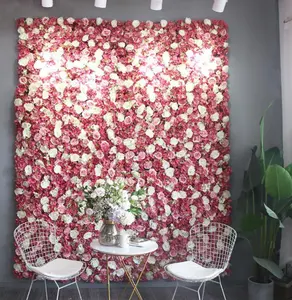 Tablero de flores biónicas de alta calidad, pared de rosas artificiales personalizadas, decoración de festival de boda, fondo de escenario, pared de flores