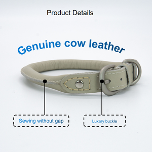 Robuste Metalls chnalle Runde echte Haustier halsbänder Hochwertige Großhandel weich gepolstert echtes gerolltes Leder für Hunde halsband - Product Image 3