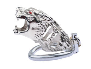 Durable Color <b>Tiger</b> Head Hole Design Male Chastity Cage Lock with Strap For Adult - Product Image 2