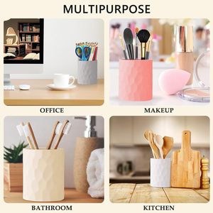 Silicone Pen Holder Cylindrical Cosmetic Storage Pink White Makeup Organizer Eco-Friendly Desk <b>Stationery</b> Container - Product Image 4