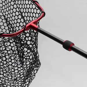Custom Silica Gel Netting Monofilament Double Telescopic Fly Fish Fishing Landing Net Folding Hand Landing Net