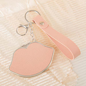Lip Shaped Metal Frame Plastic <b>Compact</b> <b>Mirror</b> Keychain Double-Sided Folding Silver Finish Travel Pocket Purse Charm - Product Image 4