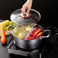 Marmite à soupe en acier inoxydable 304 martelé épaissi à double anse, pour usage domestique et hôtelier, compatible avec les cuisinières à induction et les cuisinières à gaz, passe au lave-vaisselle