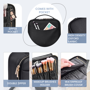 Leather Makeup Travel <b>Bag</b> Portable Cosmetic Storage <b>Bag</b> with Adjustable Dividers Brushes Holder for Makeup Artist Nail <b>Tech</b> - Product Image 4