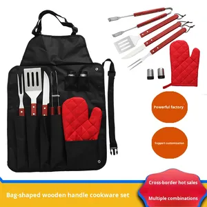 Juego de Utensilios para Barbacoa con Mango de Madera, Juego de 8 Piezas de Acero Inoxidable, Cuchillo, Tenedor, Espátula, Pinzas, Pala, Pinza para Guantes - Product Image 2