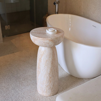 Table basse décorative Cammy Stone en marbre naturel, moderne, minimaliste, légère et écologique pour salon et balcon