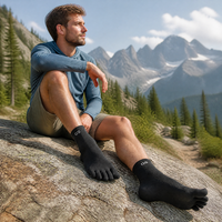 Chaussettes à cinq doigts avec logo personnalisé, mélange de laine superwash, résistantes au rétrécissement, en tricot élasthanne, avec revers côtelé noir et séparation des orteils