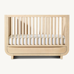 Baby Crib Nursery <strong>Cot</strong> Oak Kids Room Underbed Storage <strong>Drawer</strong> Vertical Slat Rail Rounded Side Panel Minimalist Oak Wood Furniture - Product Image 2