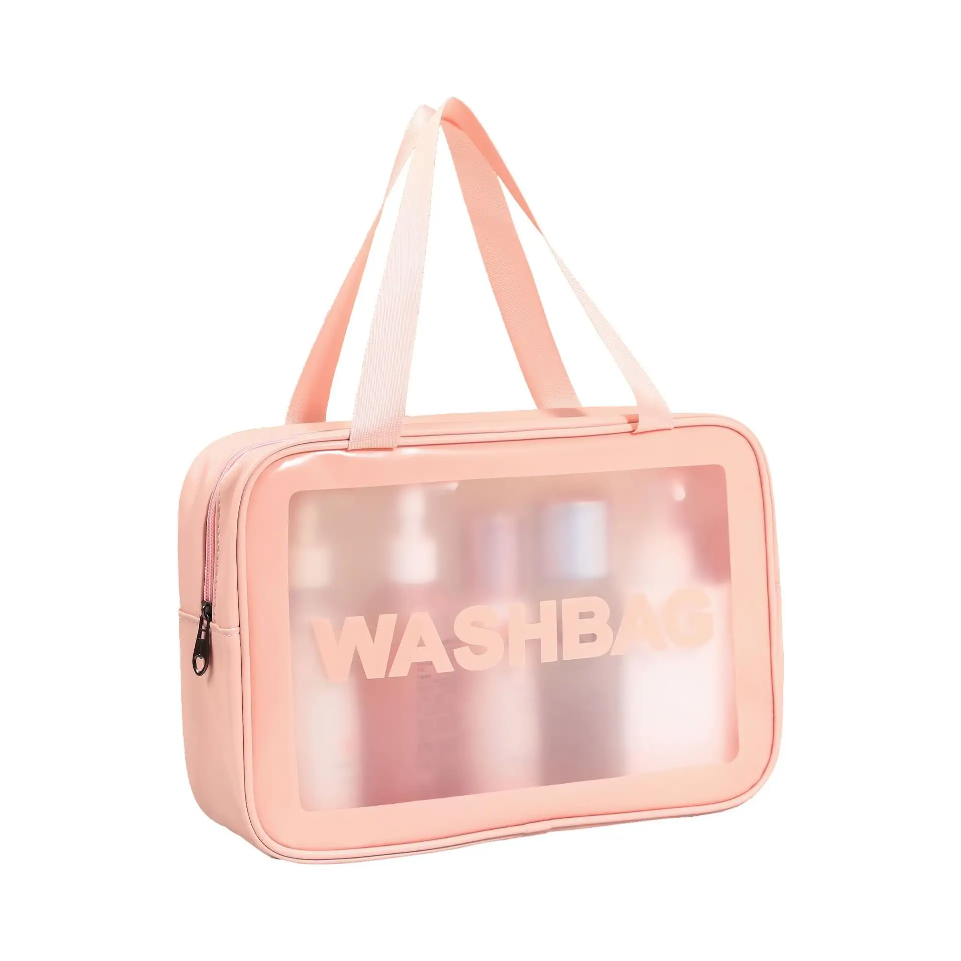 2023 Logo Custom Travel Makeup Toiletry Transparent Pink TPU Zip Cosmetic Bag pouch Clear make up bags
