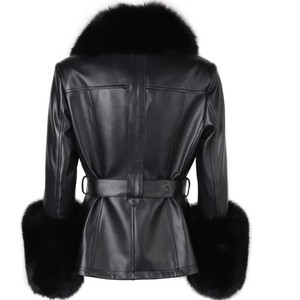 RX pellicce di <span class=keywords><strong>alta</strong></span> qualità <span class=keywords><strong>moda</strong></span> Outdoor da donna in vera pelle calda grande collo di pelliccia giacca di vera pelle con pelliccia di volpe - Product Image 3