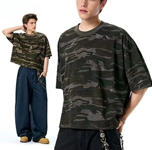 T-<span class=keywords><strong>shirt</strong></span> court de camouflage Boxy pour hommes, poids lourd 230gsm, poids d'épaule en coton lourd américain, t-<span class=keywords><strong>shirt</strong></span> court de rue de marque à la mode - Product Image 2