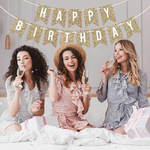 Bannière Joyeux Anniversaire à Paillettes, Drapeaux Lettres Dorées, Décoration de Fête Élégante pour Célébrations d'Anniversaire - Product Image 4