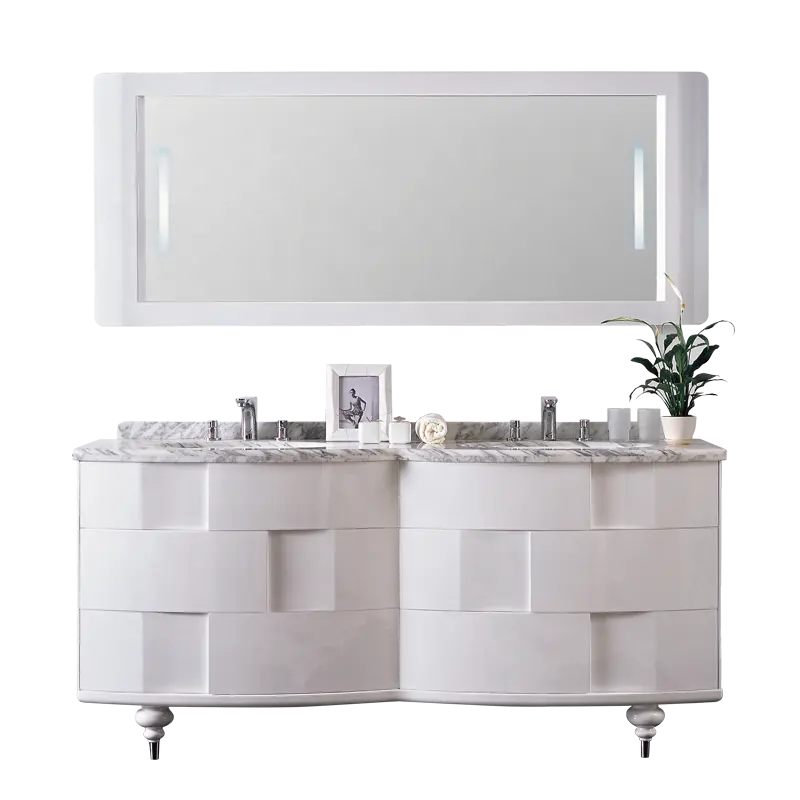 Modern large dimensions double sink floor standing solid wood bathroom vanity cabinet for bathroom