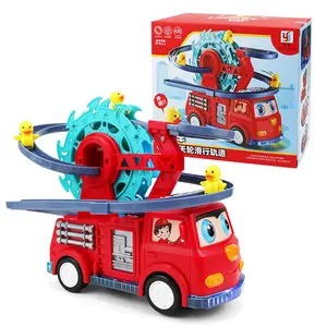 Игрушки для пожарной машины Nwe с рельсовыми направляющими, колеса обозрения, утки, мигающие детские электрические направляющие игрушки для сборки обучающие игрушки