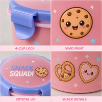 Boîte à collation en plastique personnalisable avec un design amusant, boîte de rangement alimentaire avec couvercle