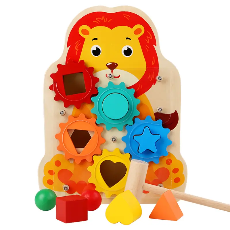 Kinder-puzzle cartoon tier Gear Billardtisch-zusammenspiel Farberkennung Kindererziehung hölzernes Spielzeug