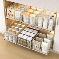 Organisateur d'évier escamotable à 2 niveaux, panier de rangement coulissant en fil métallique pour comptoir de cuisine, support à épices et outils