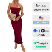 Robe longue d'été vintage bohème pour femme avec bustier en maille sans bretelles, en Spandex/Polyester, fente latérale, prête pour les vacances