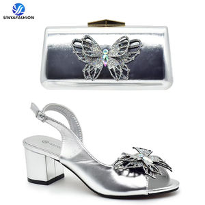 Nouvelles chaussures de danse et ensemble de sacs 6 <span class=keywords><strong>CM</strong></span> talons hauts avec pochette pour femmes chaussures de mariage et ensemble de sacs avec talons à nœud de qualité supérieure - Product Image 1