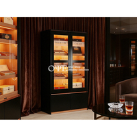 Vitrine Humidor à Double Porte avec Éclairage, en Cèdre Espagnol, pour Magasin de Cigares, Présentoir à Cigares, Humidificateur et Rangement