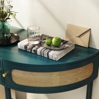 Table d'appoint moderne en bois au design demi-lune unique, avec porte coulissante à panneau plat, élégante console semi-circulaire pour entrée, salon, hôtel