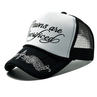 Topi Baseball Enam Panel Berbahan Jaring Bentuk Sayap dengan Cetakan Huruf Gaya Hip-hop Musim Semi dan Musim Panas, Warna Blok yang Dapat Disesuaikan