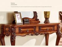 Table de toilette en bois sculpté antique avec grand miroir, élégante table de maquillage rétro pour la chambre, style américain glamour