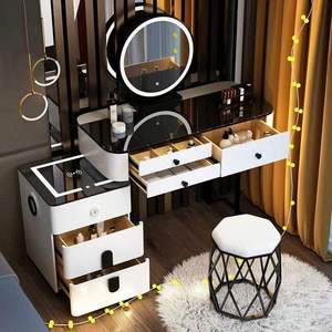 Table de maquillage avec chargeur sans fil, haut-parleur Bluetooth et miroir LED, design <span class=keywords><strong>vert</strong></span> avec rangement pour les routines de maquillage - Product Image 4