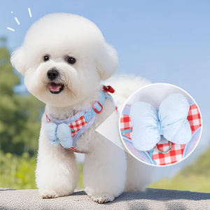 Harnais de poitrine pour <span class=keywords><strong>chien</strong></span> et chat de style coréen à carreaux avec nœud, laisse de traction anti-explosion pour animaux de compagnie, ensemble harnais et laisse - Product Image 3