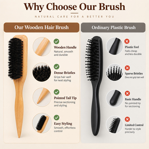<span class=keywords><strong>Brosse</strong></span> à cheveux en bois de hêtre avec poils de sanglier, <span class=keywords><strong>brosse</strong></span> coiffante avec queue effilée pour cheveux secs ou mouillés, séchage à l'air, lissage, brillance, outil de salon - Product Image 6