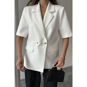 เสื้อแจ็คเก็ตเบลเซอร์แขนสั้นผู้หญิงสีขาว สไตล์ชุดทำงาน ป้องกันรอยยับ - Product Image 2