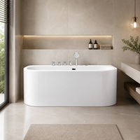 Meilleur prix pour une baignoire à remous en acrylique blanc brillant, à poser contre le mur, avec robinet de pont chromé et hydromassage pour salle de bain principale