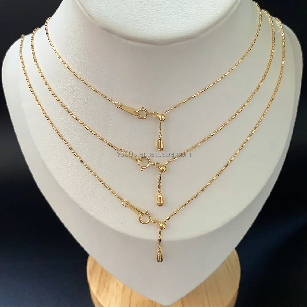 1000S Fine Jewelry 18K Solid Gold New Design Adjust Interbead Chain Necklace Yellow Gold Trendy Jewelry For Women